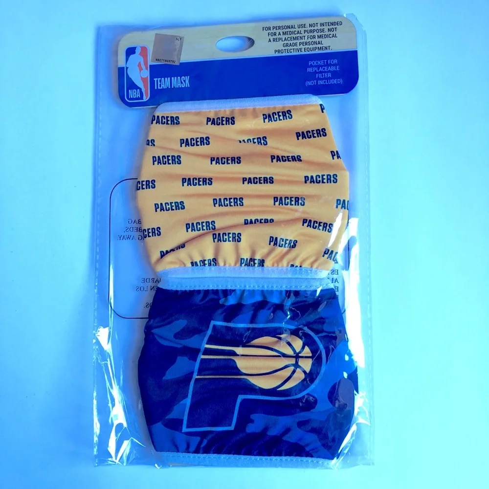 NEW PACERS NBA Team Mask UNISEX Adult, Set of 2 Face Masks Yellow Blue